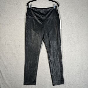 NWT Nicole Miller Faux Leather Pants Black‎ Sz L Stretch Crocodile Tummy Control